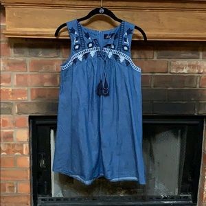 Denim and embroidered dress